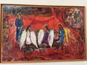 Nizza - Kunstwerk mit rotem Hintergrund von Marc Chagall.