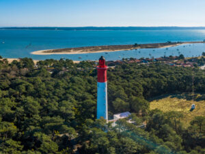 Leuchtturm am Cap Ferret mit Blick auf das Bassin d’Arcachon